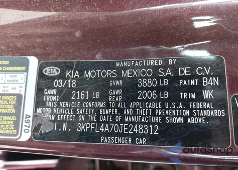 2018 Kia Forte Lx from USA, damaged, VIN 3KPFL4A70JE248312